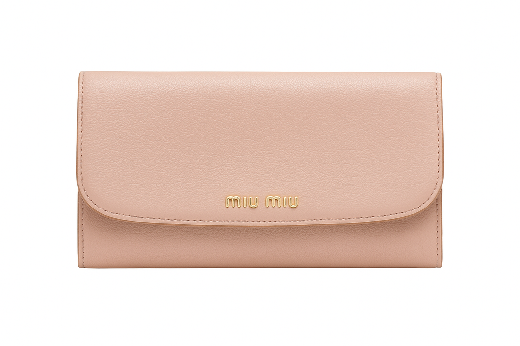 Miu Miu Nude/Pink Beige Leather Flap Wallet